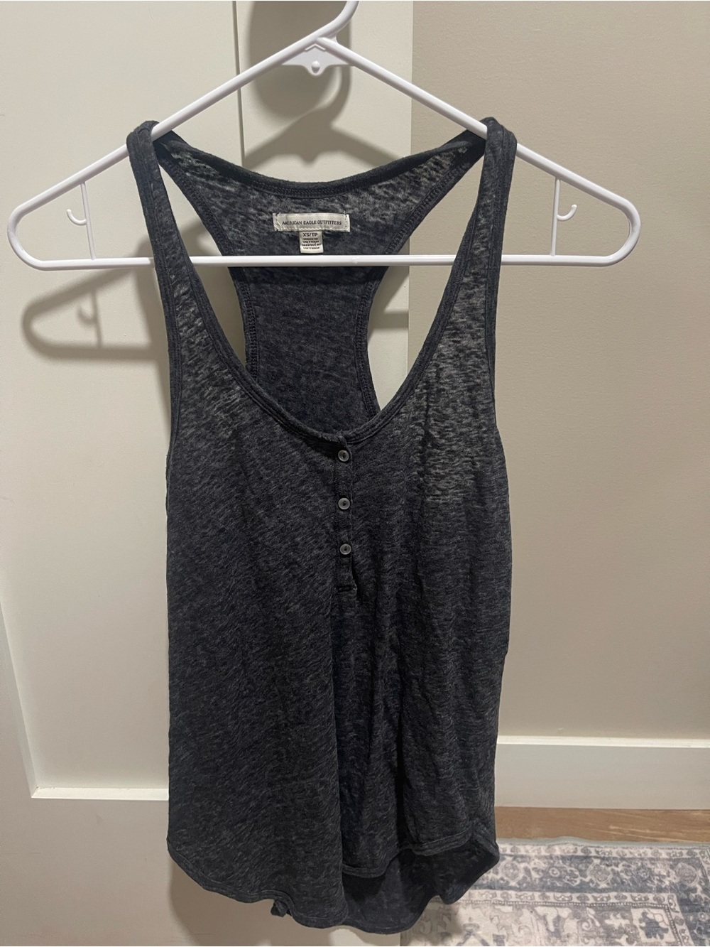 American Eagle Outfitters Charcoal Racerback Henley Tank - Dark Gray